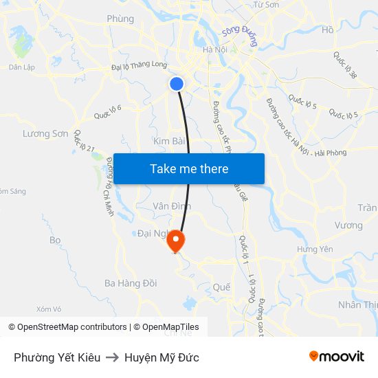 Phường Yết Kiêu to Huyện Mỹ Đức map