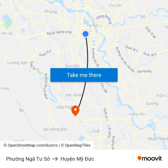 Phường Ngã Tư Sở to Huyện Mỹ Đức map