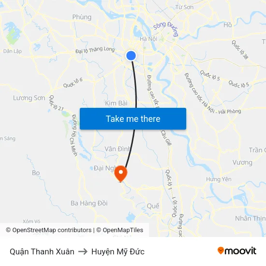 Quận Thanh Xuân to Huyện Mỹ Đức map