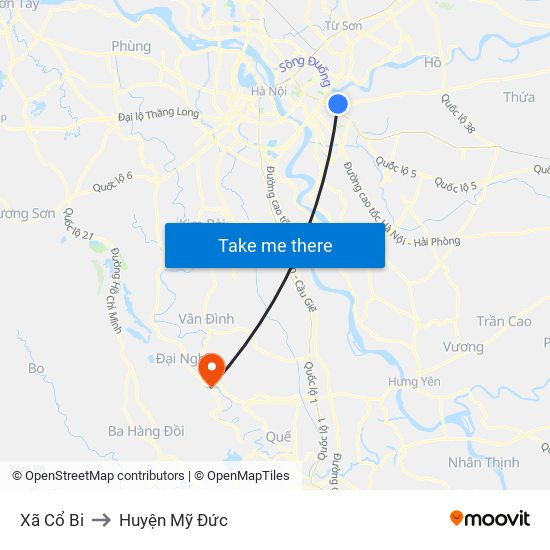 Xã Cổ Bi to Huyện Mỹ Đức map