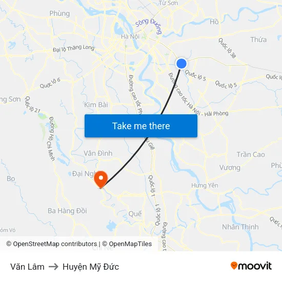 Văn Lâm to Huyện Mỹ Đức map
