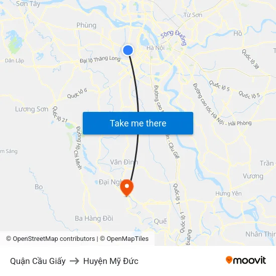 Quận Cầu Giấy to Huyện Mỹ Đức map