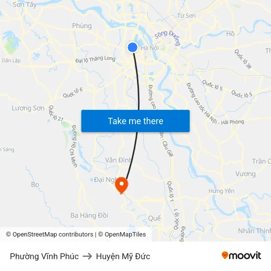 Phường Vĩnh Phúc to Huyện Mỹ Đức map