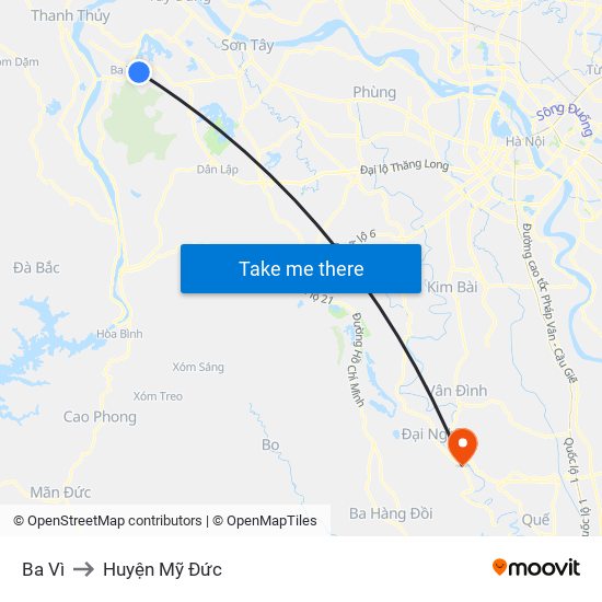 Ba Vì to Huyện Mỹ Đức map