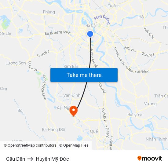 Cầu Dền to Huyện Mỹ Đức map