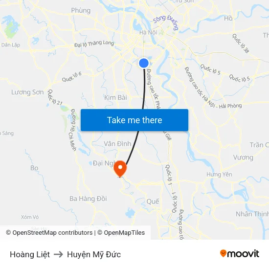 Hoàng Liệt to Huyện Mỹ Đức map