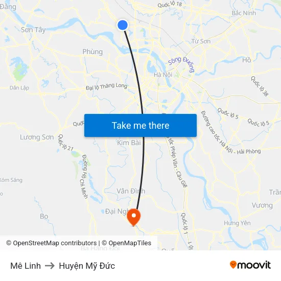 Mê Linh to Huyện Mỹ Đức map