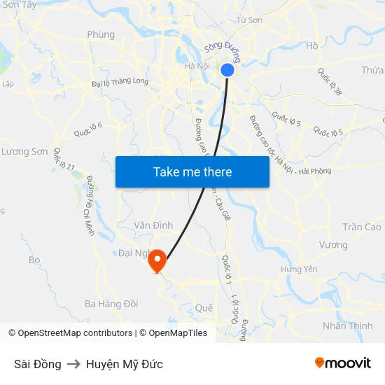 Sài Đồng to Huyện Mỹ Đức map