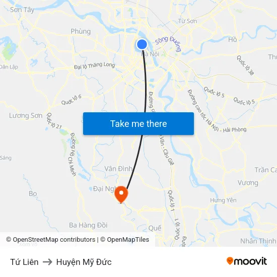 Tứ Liên to Huyện Mỹ Đức map