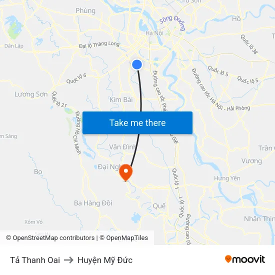 Tả Thanh Oai to Huyện Mỹ Đức map