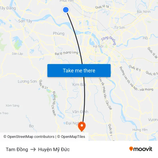 Tam Đồng to Huyện Mỹ Đức map