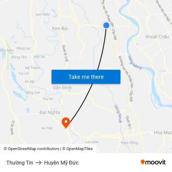 Thường Tín to Huyện Mỹ Đức map