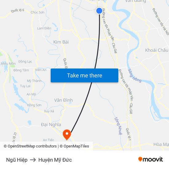 Ngũ Hiệp to Huyện Mỹ Đức map