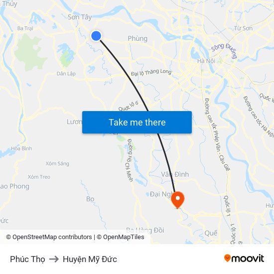 Phúc Thọ to Huyện Mỹ Đức map