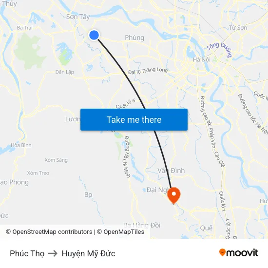 Phúc Thọ to Huyện Mỹ Đức map