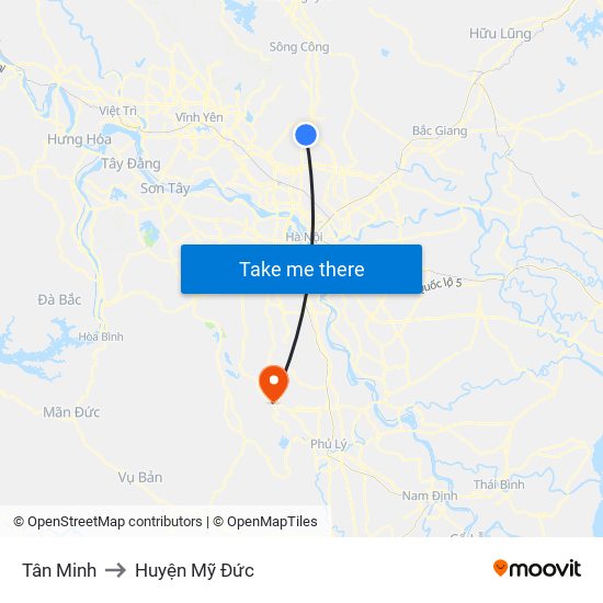 Tân Minh to Huyện Mỹ Đức map