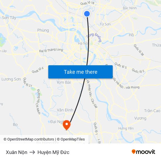 Xuân Nộn to Huyện Mỹ Đức map