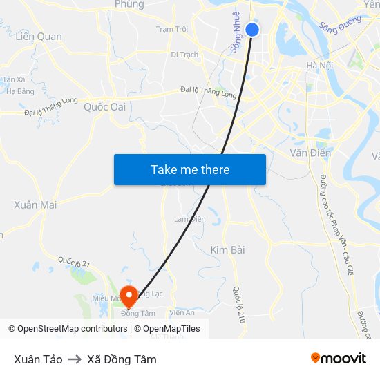 Xuân Tảo to Xã Đồng Tâm map