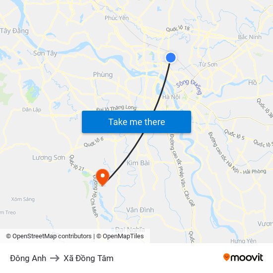 Đông Anh to Xã Đồng Tâm map