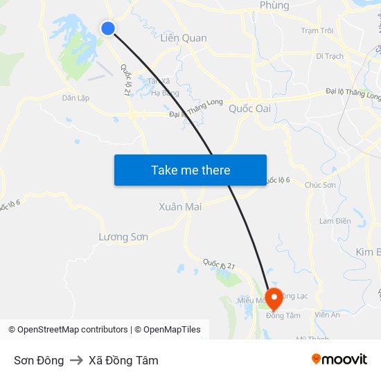 Sơn Đông to Xã Đồng Tâm map