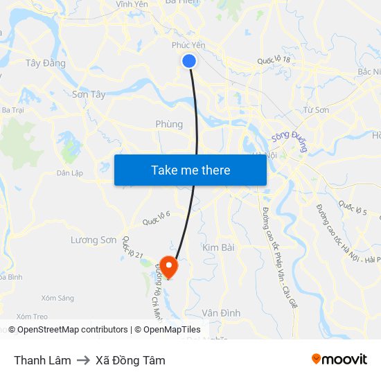 Thanh Lâm to Xã Đồng Tâm map