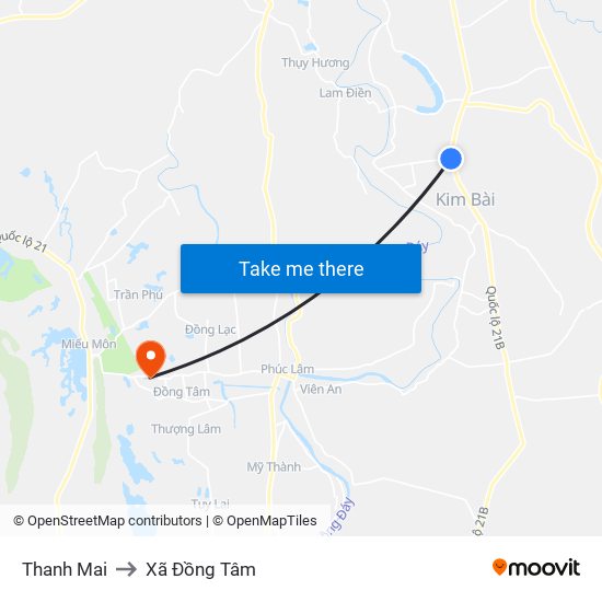 Thanh Mai to Xã Đồng Tâm map