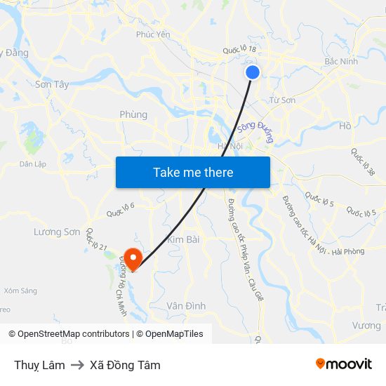 Thuỵ Lâm to Xã Đồng Tâm map