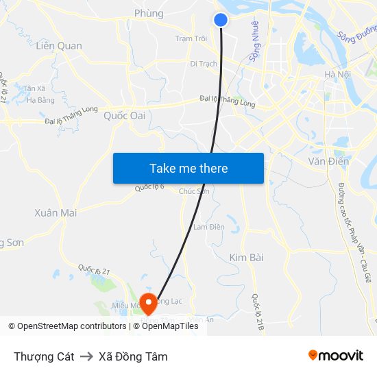 Thượng Cát to Xã Đồng Tâm map