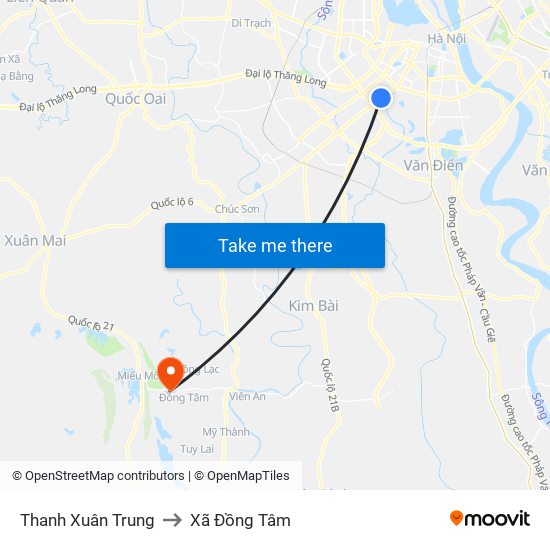 Thanh Xuân Trung to Xã Đồng Tâm map