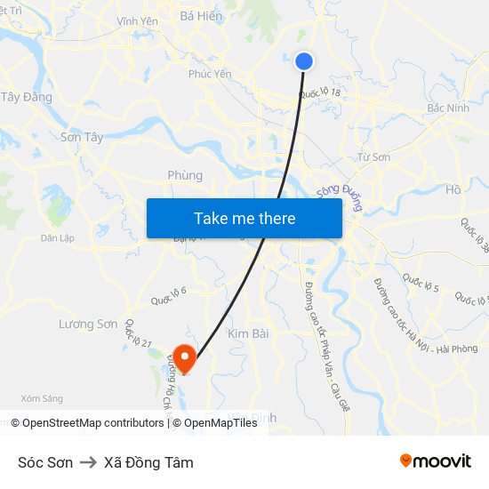 Sóc Sơn to Xã Đồng Tâm map