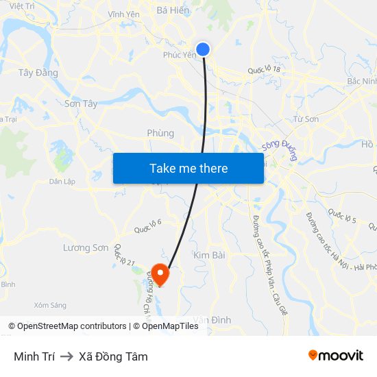 Minh Trí to Xã Đồng Tâm map