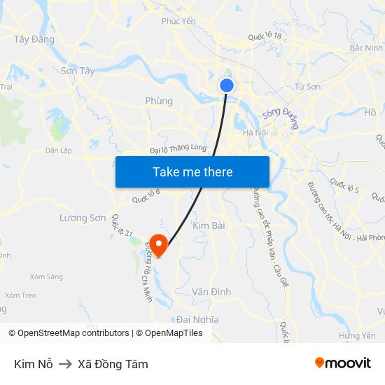 Kim Nỗ to Xã Đồng Tâm map