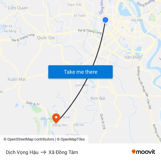 Dịch Vọng Hậu to Xã Đồng Tâm map