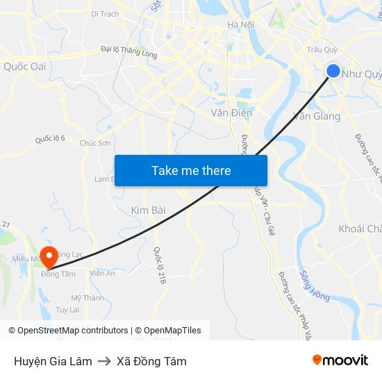 Huyện Gia Lâm to Xã Đồng Tâm map