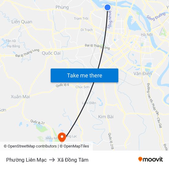 Phường Liên Mạc to Xã Đồng Tâm map