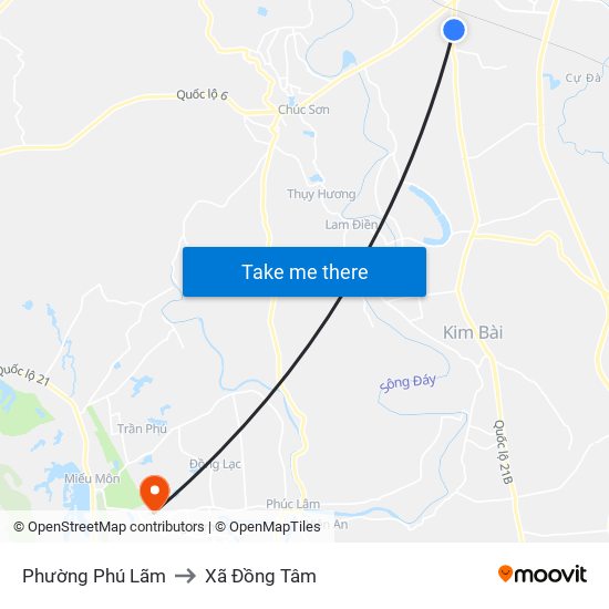 Phường Phú Lãm to Xã Đồng Tâm map