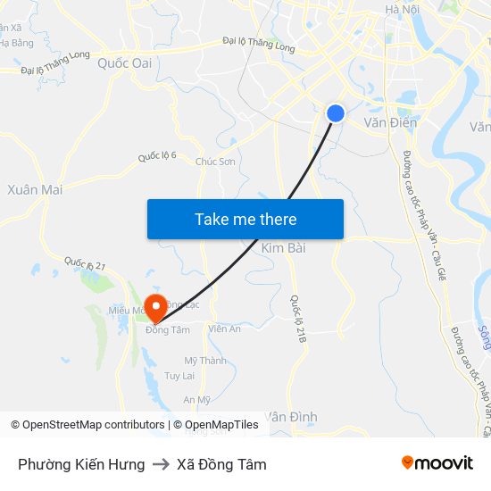 Phường Kiến Hưng to Xã Đồng Tâm map