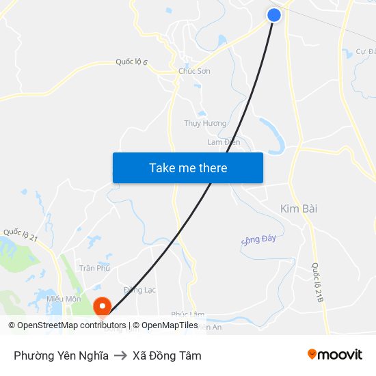 Phường Yên Nghĩa to Xã Đồng Tâm map