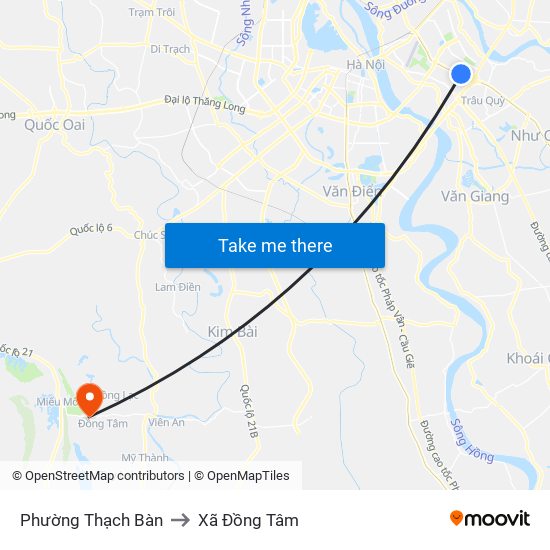 Phường Thạch Bàn to Xã Đồng Tâm map