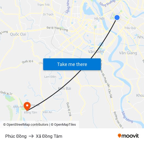 Phúc Đồng to Xã Đồng Tâm map