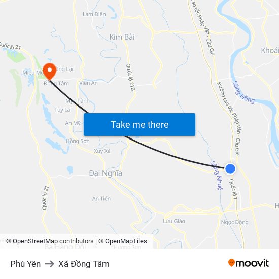 Phú Yên to Xã Đồng Tâm map