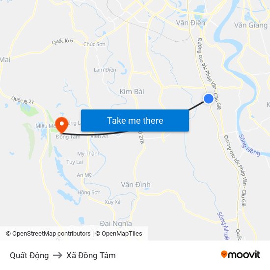 Quất Động to Xã Đồng Tâm map