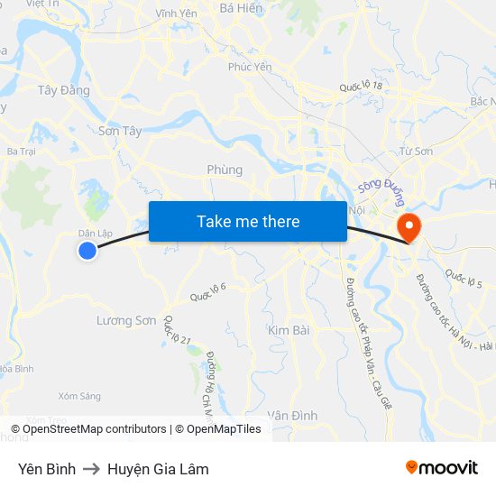 Yên Bình to Huyện Gia Lâm map