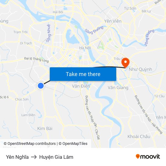 Yên Nghĩa to Huyện Gia Lâm map