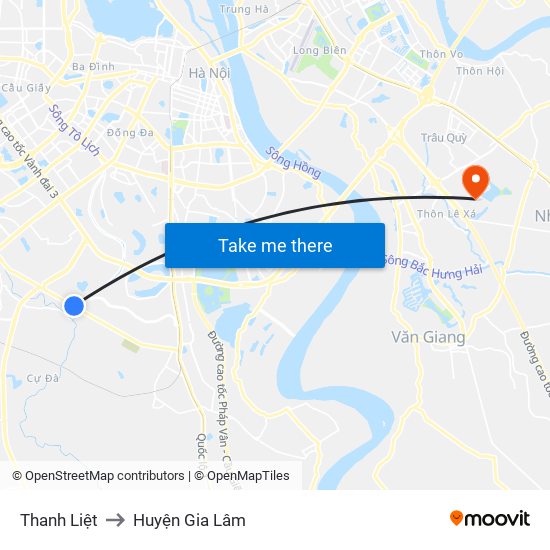 Thanh Liệt to Huyện Gia Lâm map