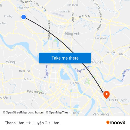 Thanh Lâm to Huyện Gia Lâm map