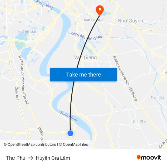 Thư Phú to Huyện Gia Lâm map