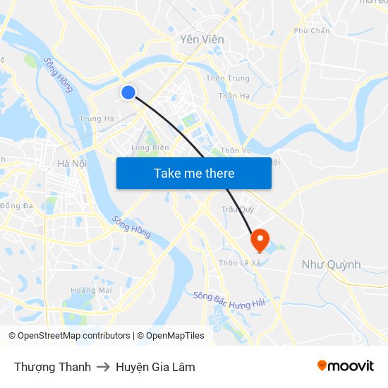 Thượng Thanh to Huyện Gia Lâm map