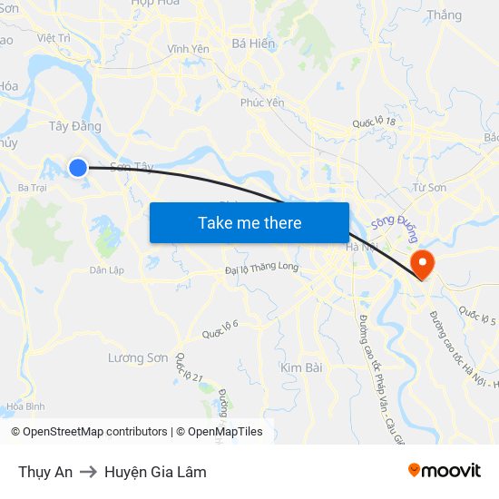 Thụy An to Huyện Gia Lâm map