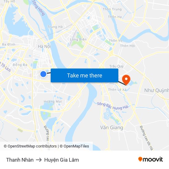 Thanh Nhàn to Huyện Gia Lâm map